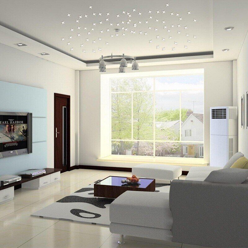 3D Star Acrylic Wall Stickers 50Pcs Removable Baby Kids Bedroom Ceiling Glitters