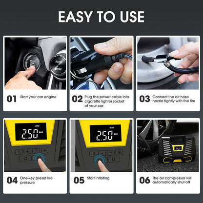 New Electric Car Tire Inflator Pump 150PSI Portable Car Air Compressor 12V Best!