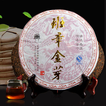 357g,Yunnan Menghai Banzhang Golden Bud Pu erh Tea Cake,China Puer cooked Beeng