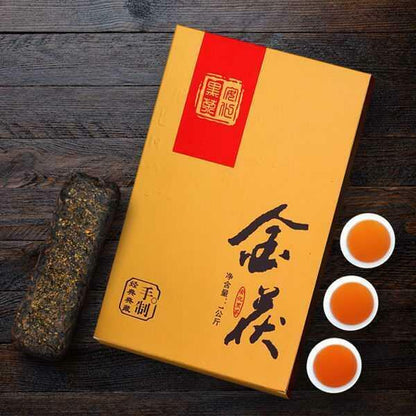 Chinese tea Hunan Anhua Golden Flower Dark Brick Tea*Fu Zhuan*Gold Fu Brick Tea