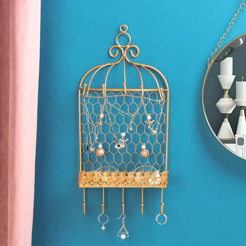 Jewelry Display Stand Metal Birdcage Cloud Wall Earrings Necklace Storage Holder