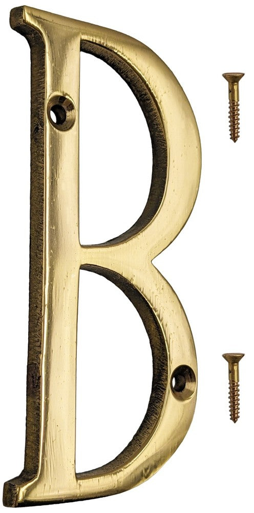 4-inch House Letter with Mounting Screws, Polished Brass, Shiny Gold Color