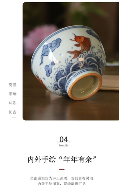 120cc China JingDeZhen master tea cup beauty niannianyouyu doucai ceramic cup