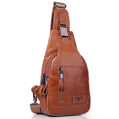 Cowhide Leather Casual Sling Bag Vintage Genuine Leather Crossbody Bag for Men