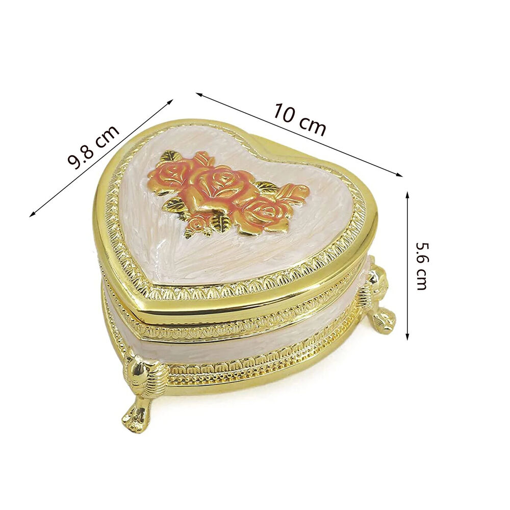 Music Box Emboss Alloy Metal Heart Shape Wind Up Movement Clockwork 10x9.8x5.6cm