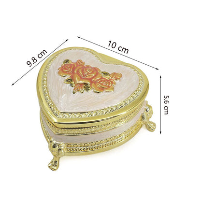 Music Box Emboss Alloy Metal Heart Shape Wind Up Movement Clockwork 10x9.8x5.6cm