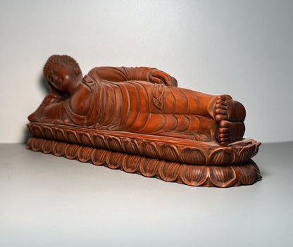 Vintage Wooden Carving Reclining Buddha Statue Ornaments Woodwork Sculptures Art