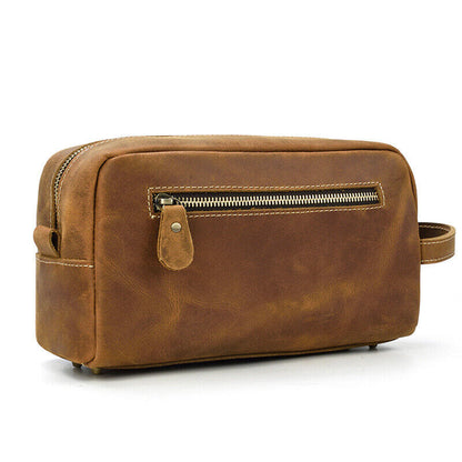 Men's Real Leather Large Clutch Purse Bags Vintage Brown Handbag Zipper Wallets
