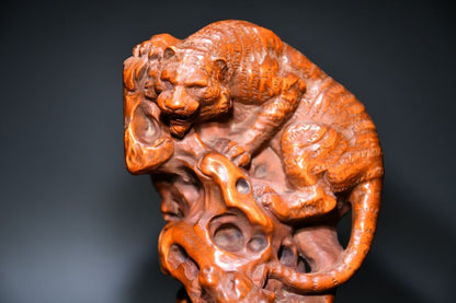 Collection China Boxwood Carving Tiger Statues Sculptures Wood Figurines Artwork