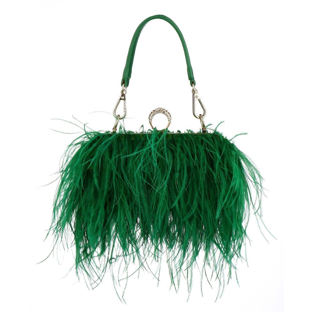Luxury Ostrich Feather Evening Bag Shoulder Crossbody Bag Party Clutch 19*6*10CM