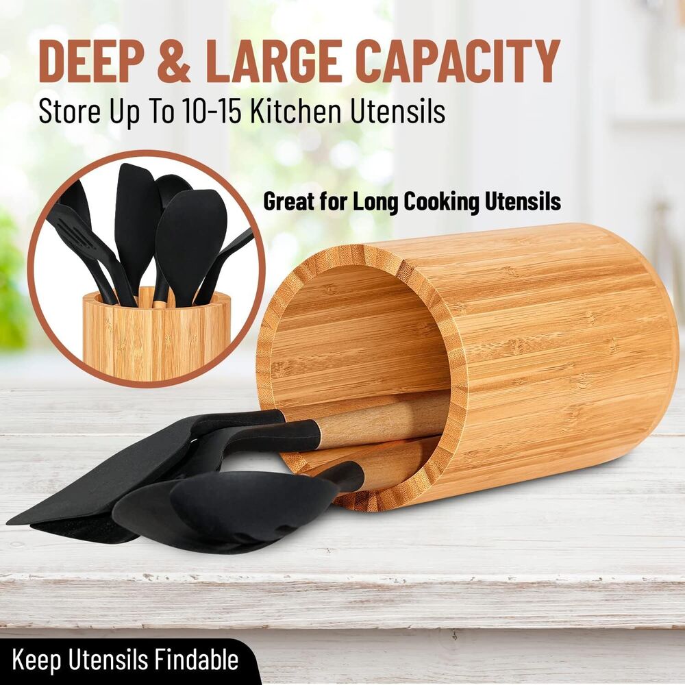 Bamboo Utensil Holder Kitchen Decor Storage Organizer Kitchen Bathroom Office