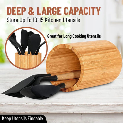 Bamboo Utensil Holder Kitchen Decor Storage Organizer Kitchen Bathroom Office