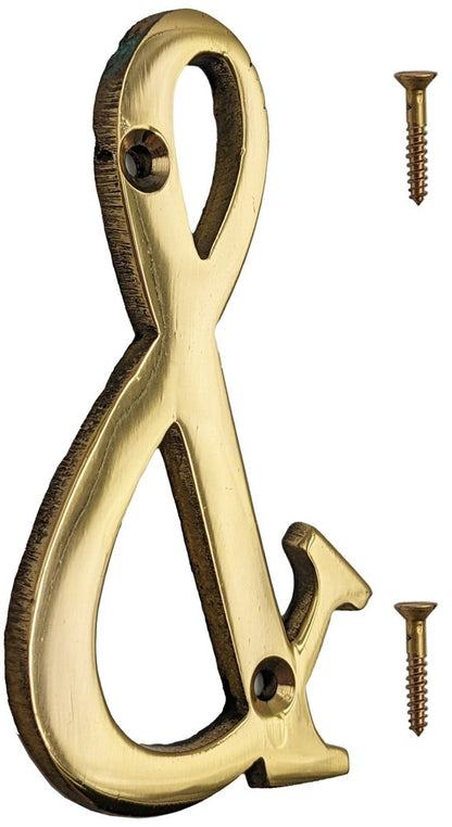 4-inch House Letter with Mounting Screws, Polished Brass, Shiny Gold Color