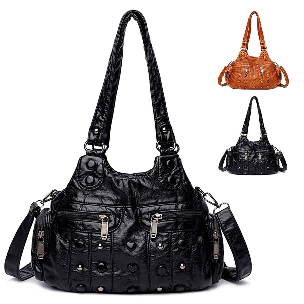 Vintage PU Leather Women Handbag Soft Crossbody Shoulder Bag Tote Double Handles