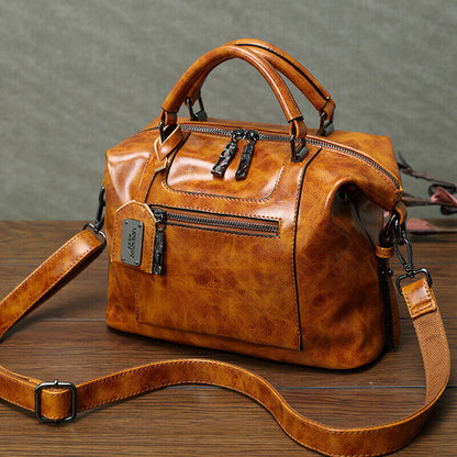 Oil Wax Leather Women's Handbag Boston Bag Crossbody Shoulder Bag Satchel Tote