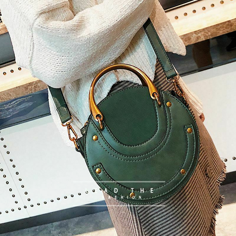 Circular Scrub Womens Ladies Leather Bags Small Round Lady Shoulder Bags Handbag
