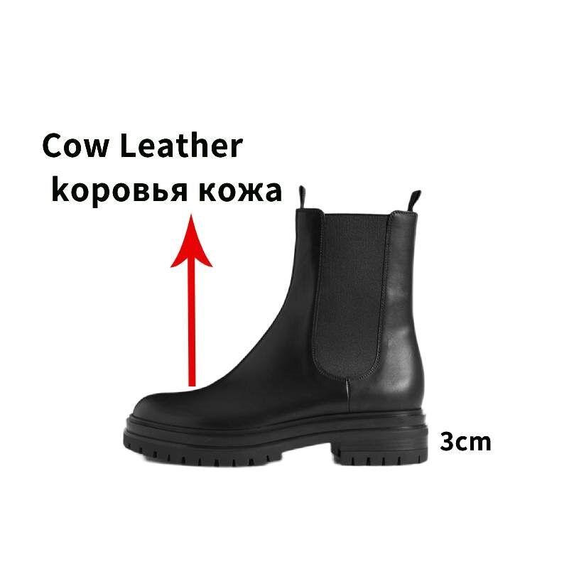 Women Ankle Boots Genuine Leather Boots Platform Chunky Low Heel Short Booties