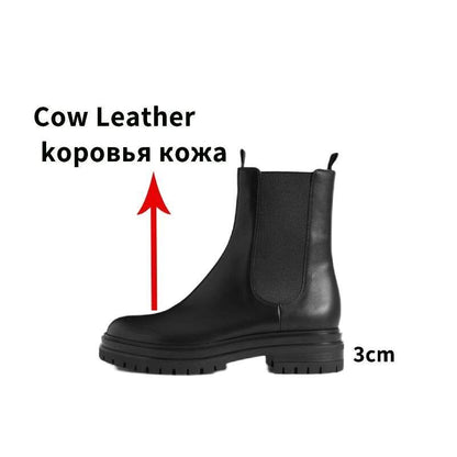Women Ankle Boots Genuine Leather Boots Platform Chunky Low Heel Short Booties