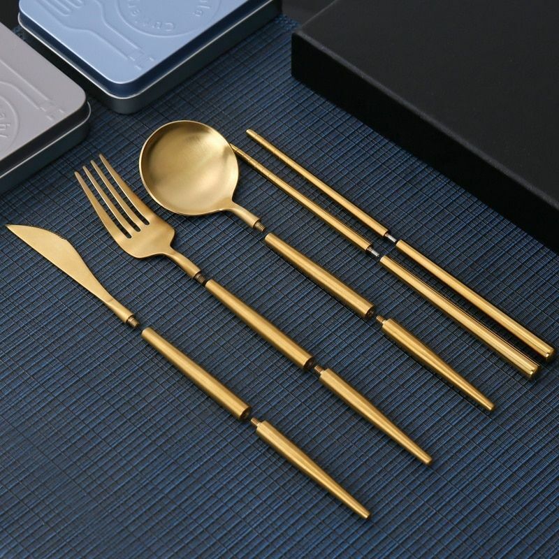 4Pcs/Set Collapsible Tableware Stainless Steel Cutlery Portable Travel Flatware