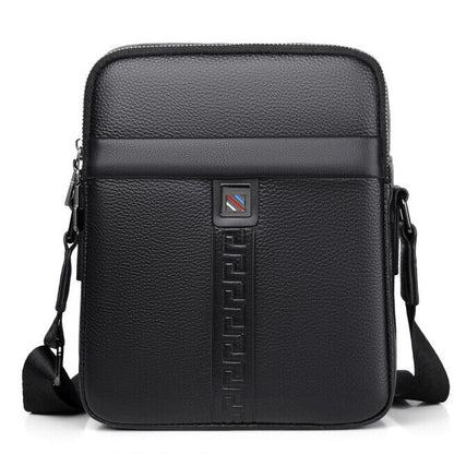 100% Genuine Leather Men's Double Zipper Sling Shoulder Messenger Bag Crossbody