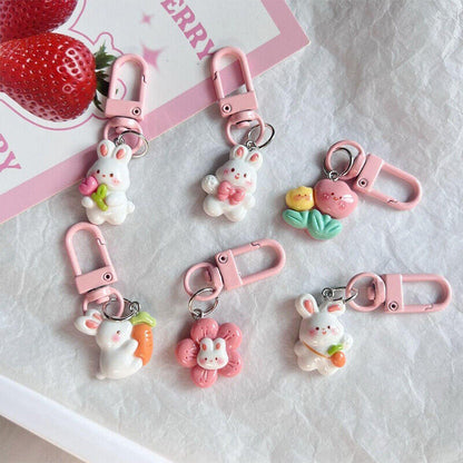 Rabbit Cute Keychain Bunny Carrots Car Bag Pendant Women Girls Tulip Keyring