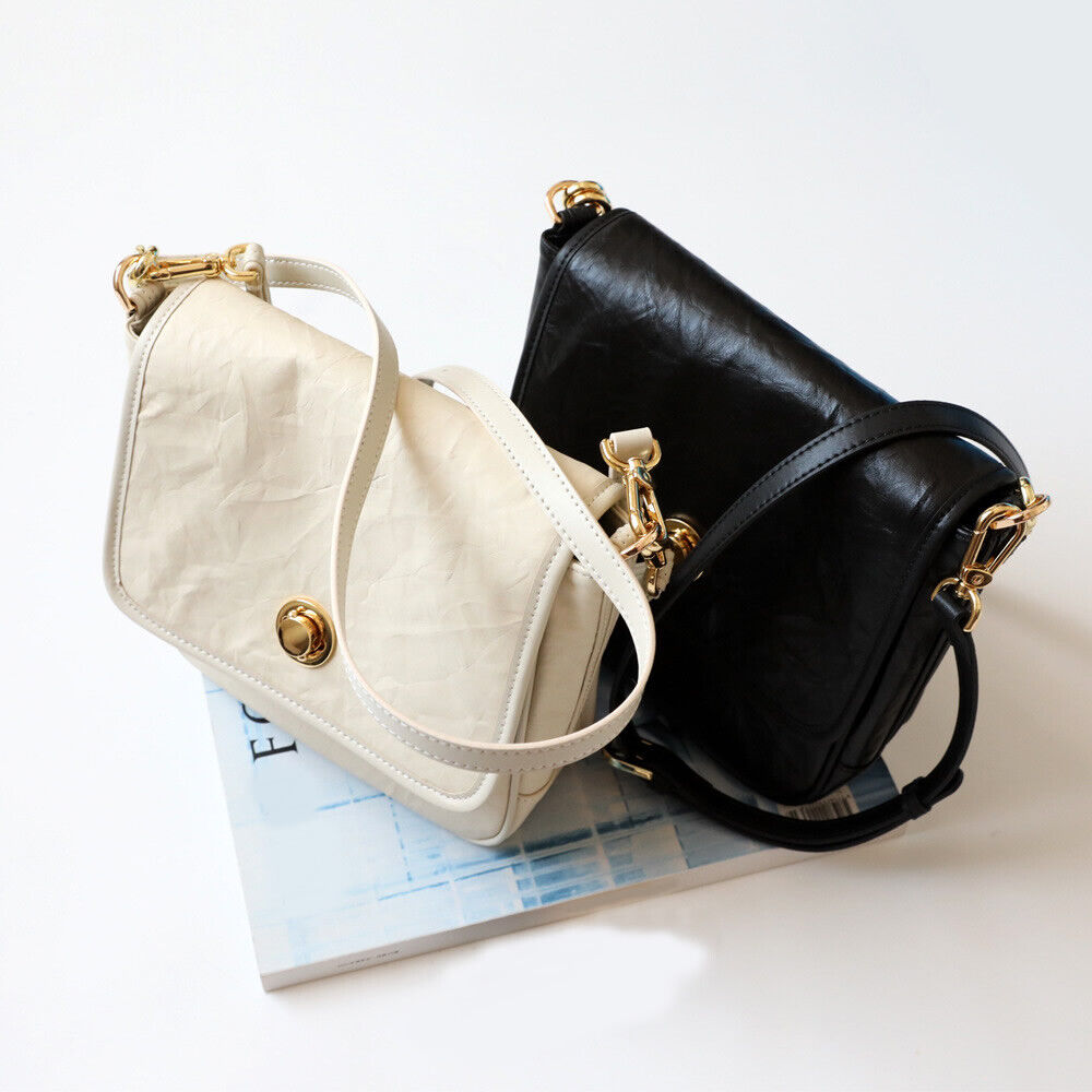 Wrinkled Real Leather Shoulder bag Flap Purse Tote Messenger Crossbody Handbag