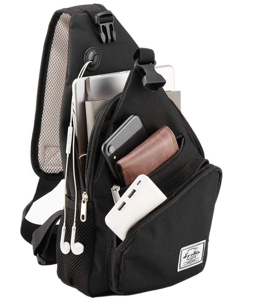 d'yallee 15.4" Sling Bag for Men Crossbody Shoulder Chest One Size, Black