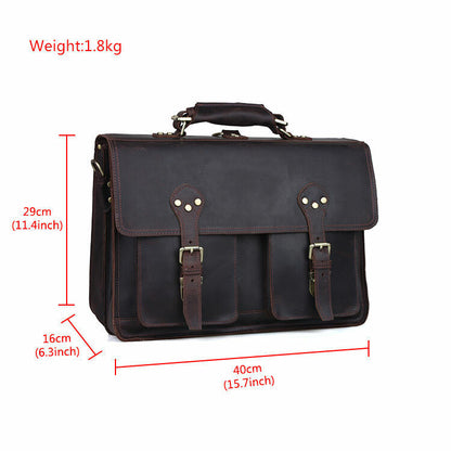 Men Leather Large Backpack Hiking 16" Laptop Messenger Bag Heavy Duty Briefcases