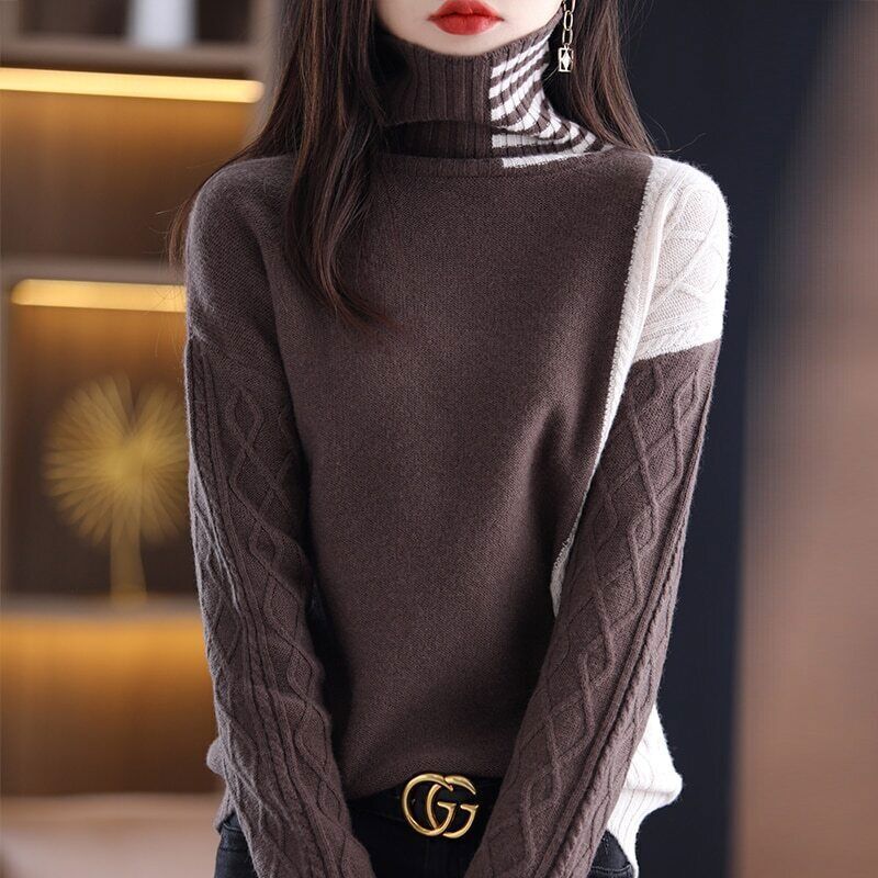Women's Sweaters Long Sleeve Thick Pullover 100% Wool Knit Tops Jumper Clothing