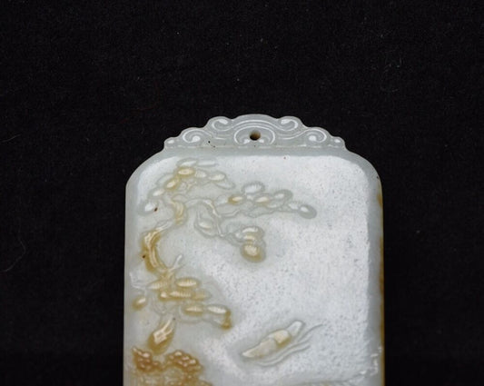Chinese Natural Hetian Jade Carved Landscape Statues Exquisite Pendant Jewelry