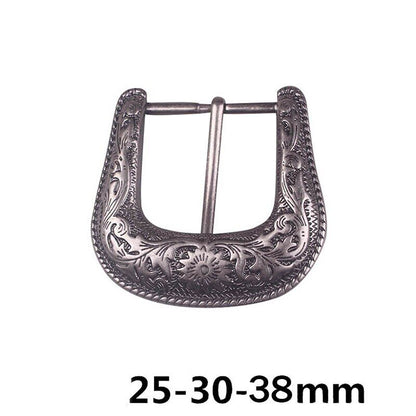 Men Belt Buckle Set 3Pcs Metal Vintage Carve Pattern Handmake DIY Leather Craft