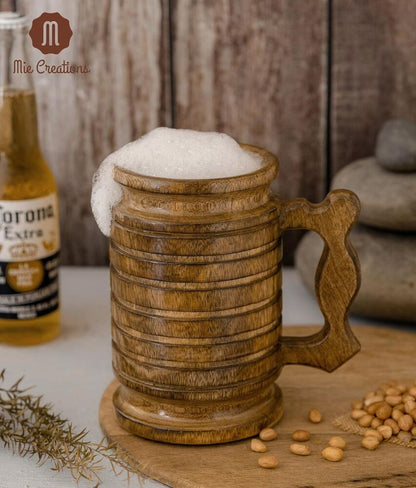 Large Wooden Beer Mug with Handle Tea Coffee Camping Cup Vintage Barrel 18 Oz
