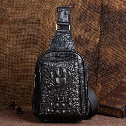 Men's Genuine Leather Crocodile Sling Backpack Crossbody Chest Bag Shoulder Bag