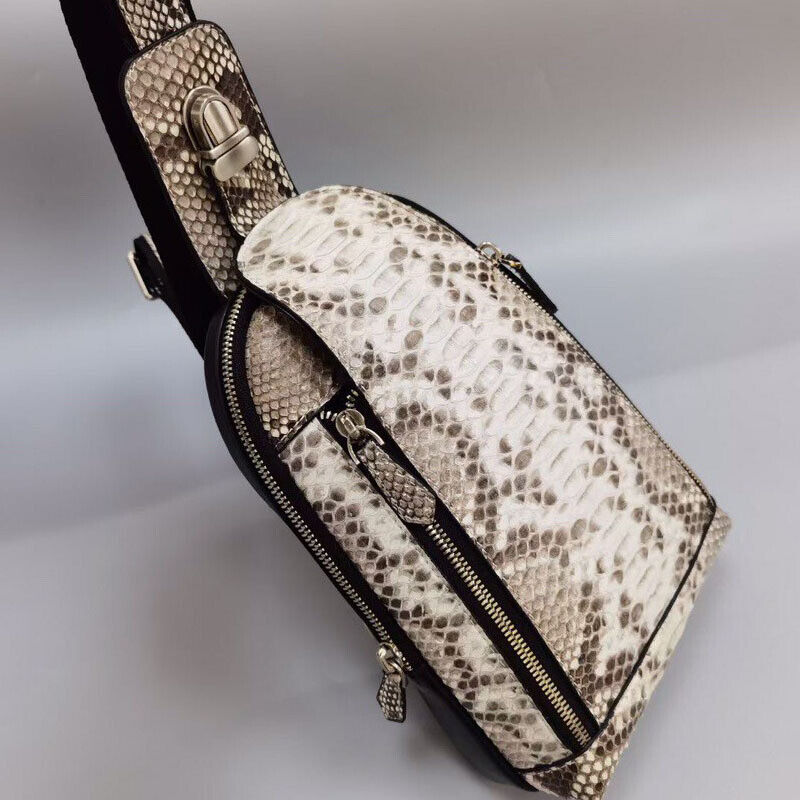 Handcrafted Python Skin Leather Crossbody Chest Bags Men's Luxury Sling Backpack