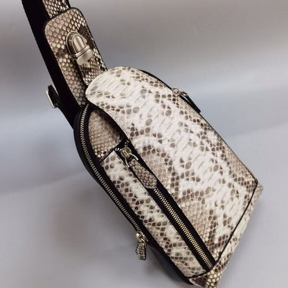 Handcrafted Python Skin Leather Crossbody Chest Bags Men's Luxury Sling Backpack
