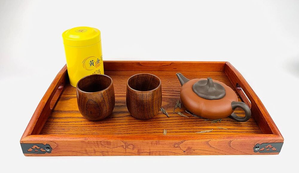 Japanese Wooden Teacups with Saucers Zen Inspired Kitchen Decoration Gift 2 Pcs