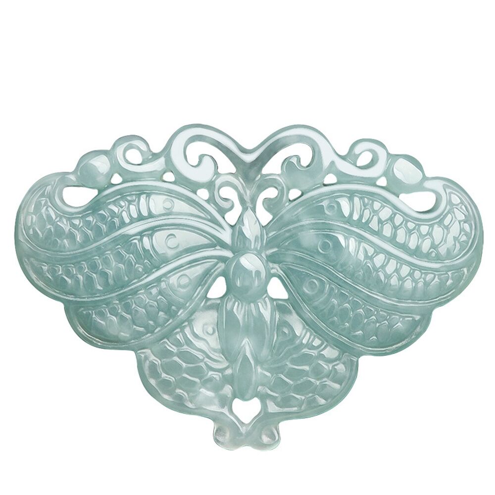 Natural Grade A Jade Jadeite Lucky Men Women Two-sided Carved Butterfly Pendant