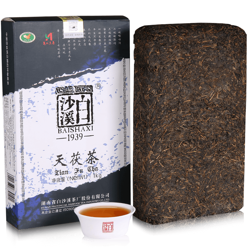 1000g Black Tea Brick TIAN FU CHA Anhua Baishaxi 1939 Dark Tea Gold Flower Tea