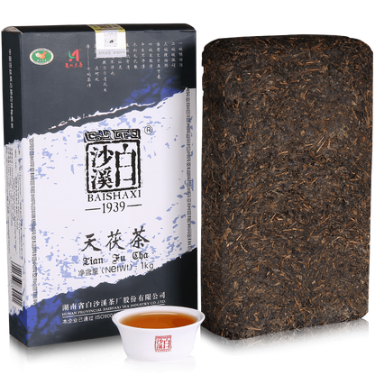 1000g Black Tea Brick TIAN FU CHA Anhua Baishaxi 1939 Dark Tea Gold Flower Tea