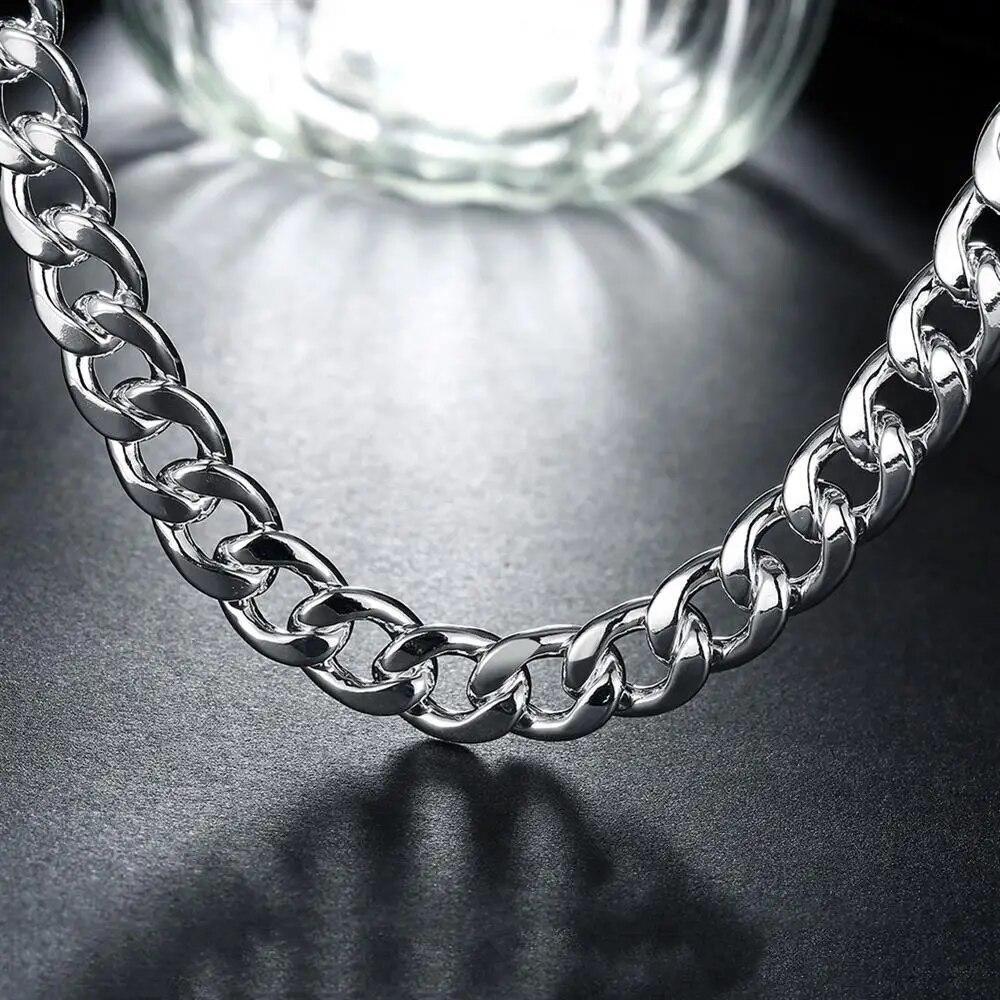 Cadena De Plata 925 Cadenas Gruesas 10 Mm Ancho Para Hombres Mujeres Collar 24