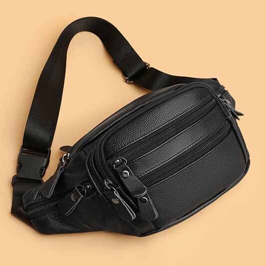 Genuine Leather Waist Pack , Business Cash Purse Crossbody Sling Bag Sport Bag