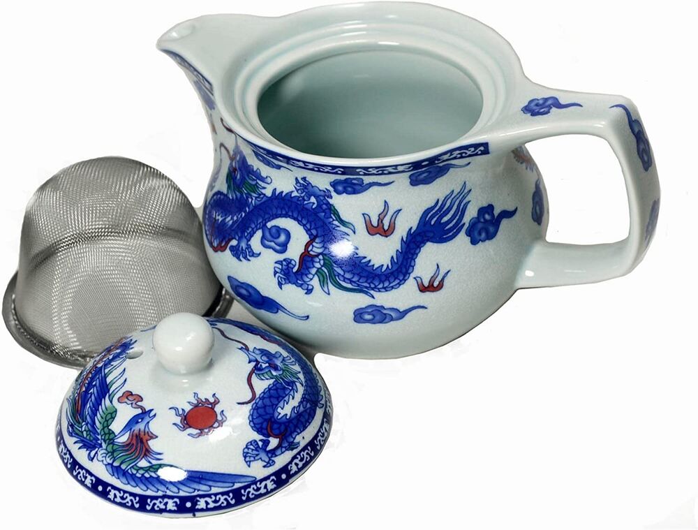 Porcelain Teapot 17oz Tea Pot Removable Stainless Steel Filter Ceramic Kettle