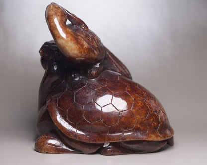 Old Peking Chinese Hetian Jade Carving Turtle Bird Statue Unique Wonderful Art