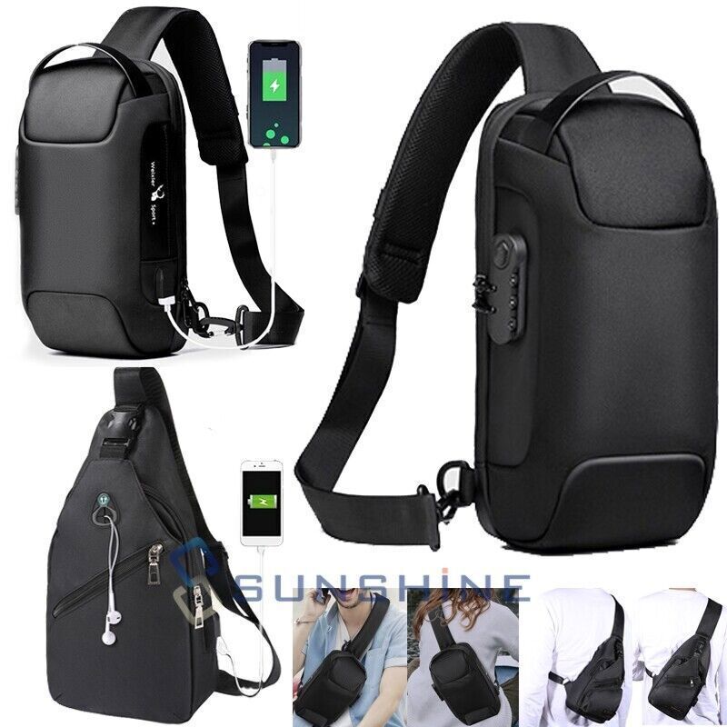 Anti-Theft Sport Sling Shoulder Bag USB-Charging Crossbody Bags Chest Daypack