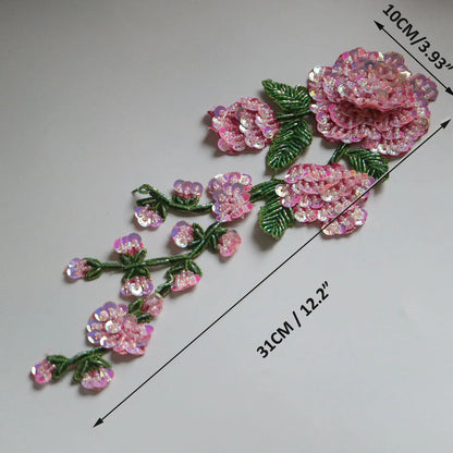 Clothes Sewing Appliques Beaded Sew On Peony Flower Patches Jacket Decor 10x31cm