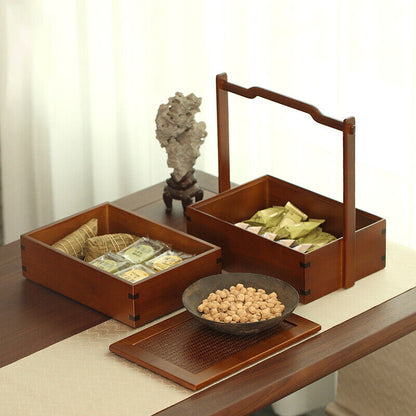 Portable Teacup Teapot Fruit Food Bamboo Storage Box Retro Basket Picnic Box