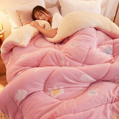 Warm Lamb Wool Quilt Thickened Cotton Double-sided Velvet King Queen Blanket