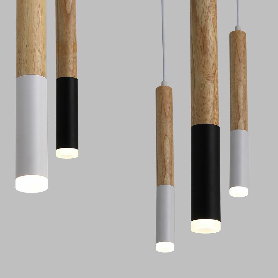Wood LED Pendant Light 7W Hang Lamp Dining Living Room Kitchen Island Shop Bar