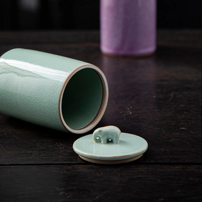 Ceramic Tea Storage Canister with Elephant Lid