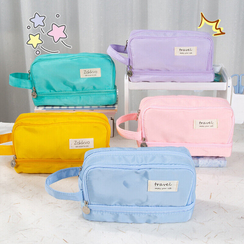 Large Capacity Pencil Bag Stationery Holder Bag Pen Case Zipper Two Compartment
